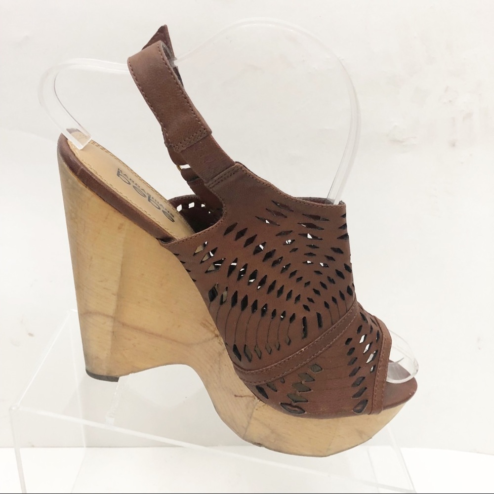 Bebe Kardashians Wood Wedge Sandals Size 9 - Picture 6 of 8